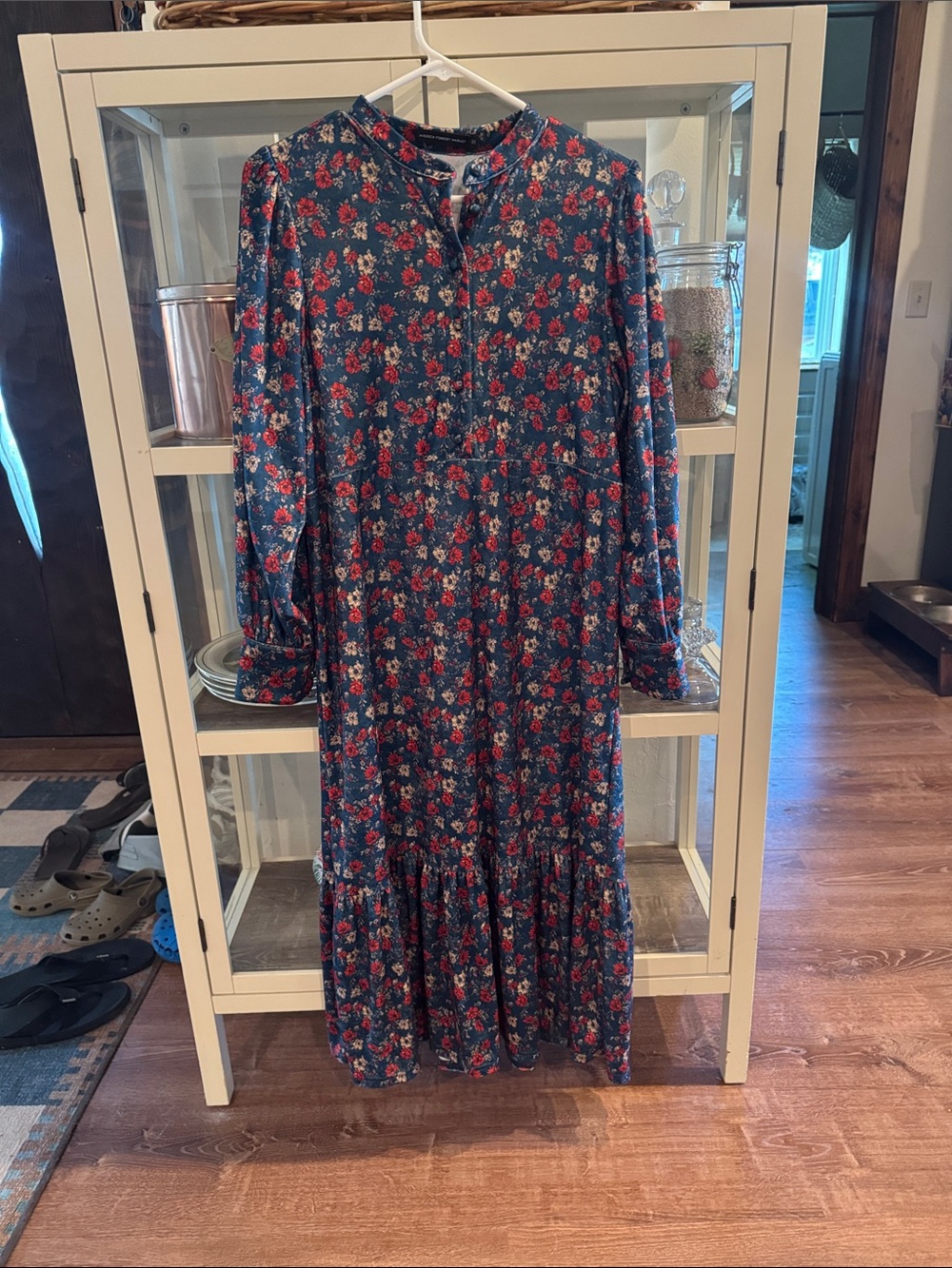Floral Navy Maxi Dress with Red Rose Print